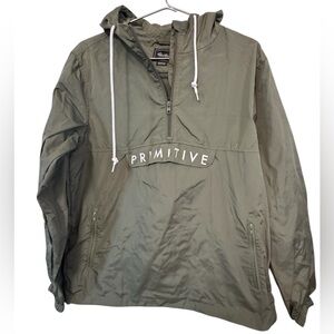 Primitive SKATE Pullover Large Pocket Olive Green Hooded Windbreaker Men’s M